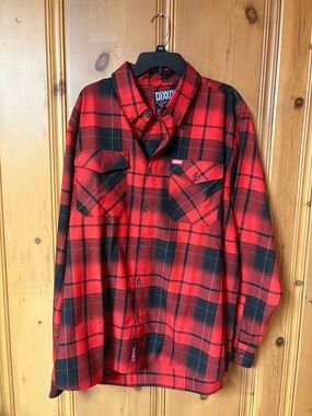 DIXXON  xxl Tony Stewart Red and Black Plaid Long-Sleeve Button-Up Shirt